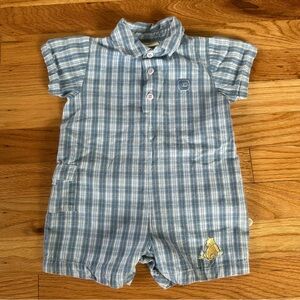 Vintage Winnie the Pooh Blue Plaid Baby Romper Sz 6 months